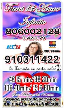 TAROT VISA CON VIDENTES BUENAS VISA DESDE 4€ 15 MIN 6€ 20MIN 910311422