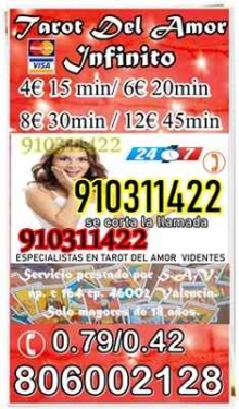 VIDENTE ECONóMICA 8 € 30 MIN  ☎ 910311422 VIDENTES REALES ,TAROT VISA